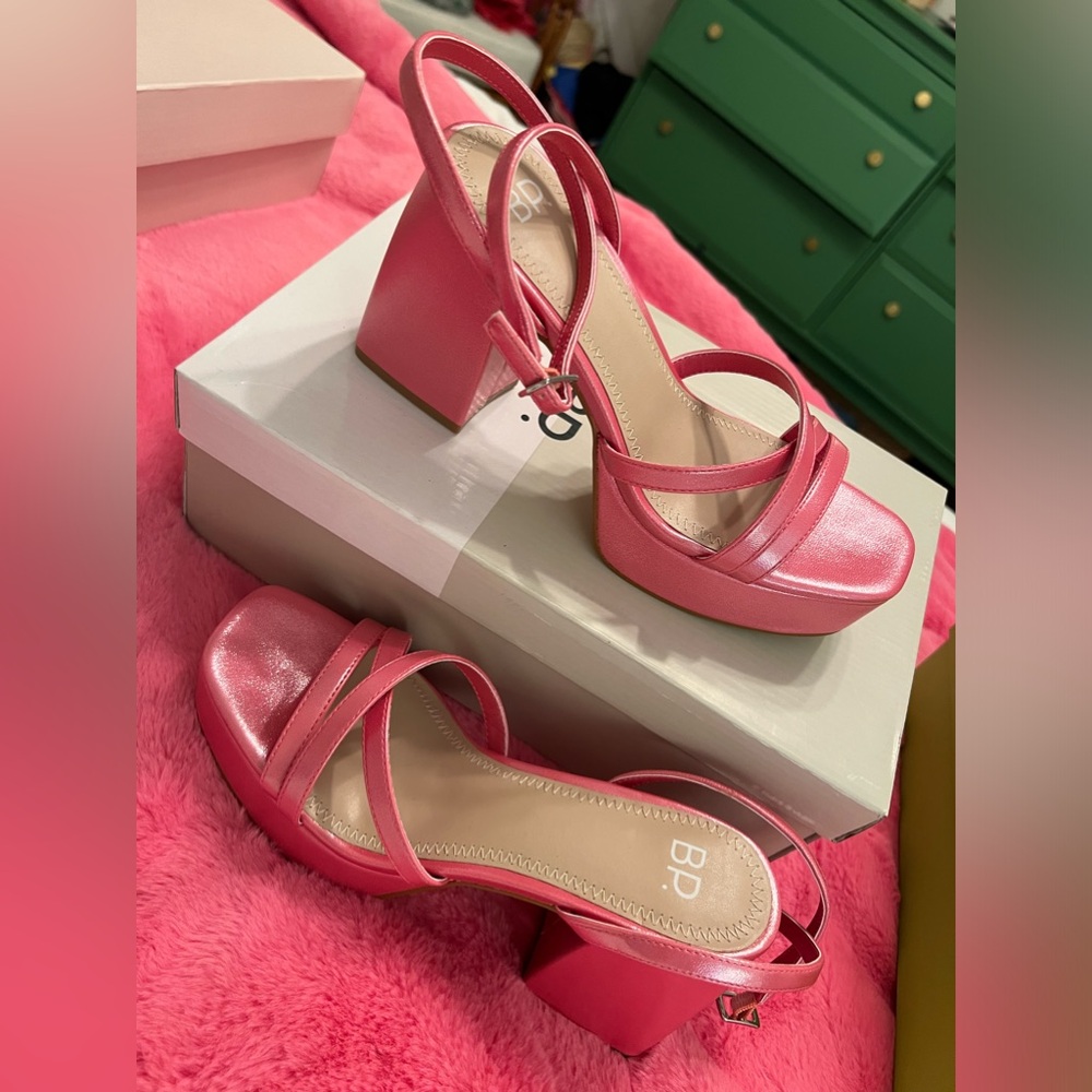 BP pink sparkle platform heels